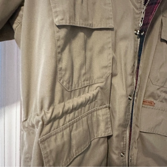 Vintage Pacific Trail Khaki Field Jacket Plaid Lined Hood Men’s Size XL Utility - Picture 11 of 16